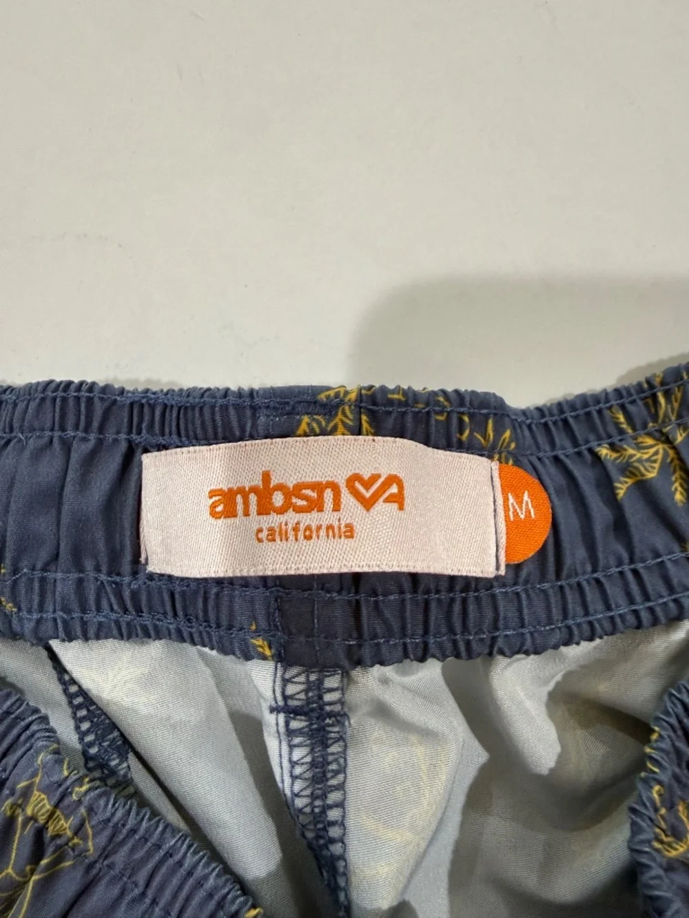 Ambsn California Navy Hula Girl Palm Tree Swim Trunks M